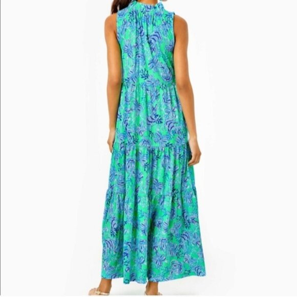 Lilly Pulitzer Malone Cabana Green Keepin It Reel Maxi Dress Sz L NWT - Picture 2 of 10